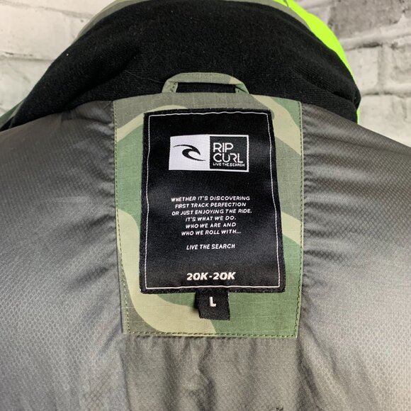 Rip Curl Snowboard Ski Winter Jacket Large Green Camo Hooded Unisex Snow Coat - Picture 11 of 16
